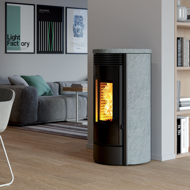 Kaminöfen a Pellet Warmluft Rauchabgang integriert DRUM-2 STEATITE 8kW